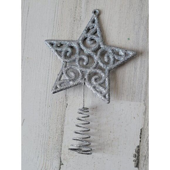 Mini glitter silver swirl star tree topper Xmas decor - Picture 5 of 5